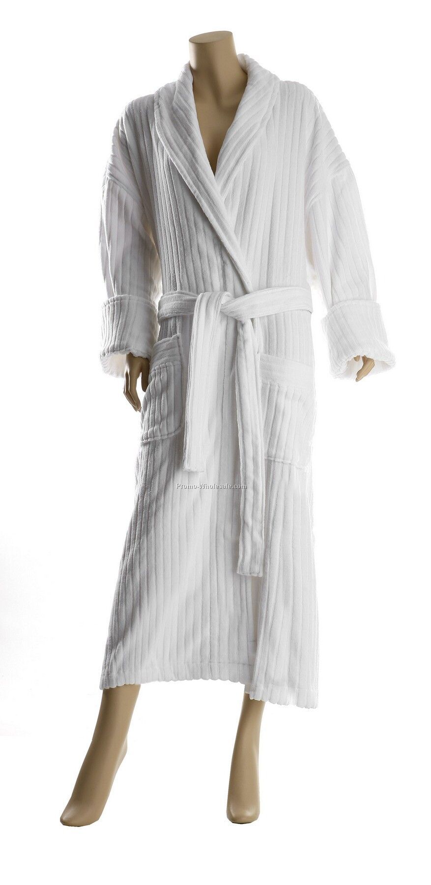 50" Variegated Stripe Velour Hotel Shawl Collar Robe(Osfm)