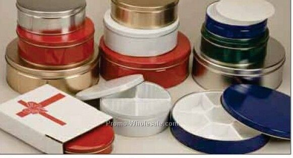 6-11/16"x1-13/16" Round Tins - Gold/Silver/Red/White