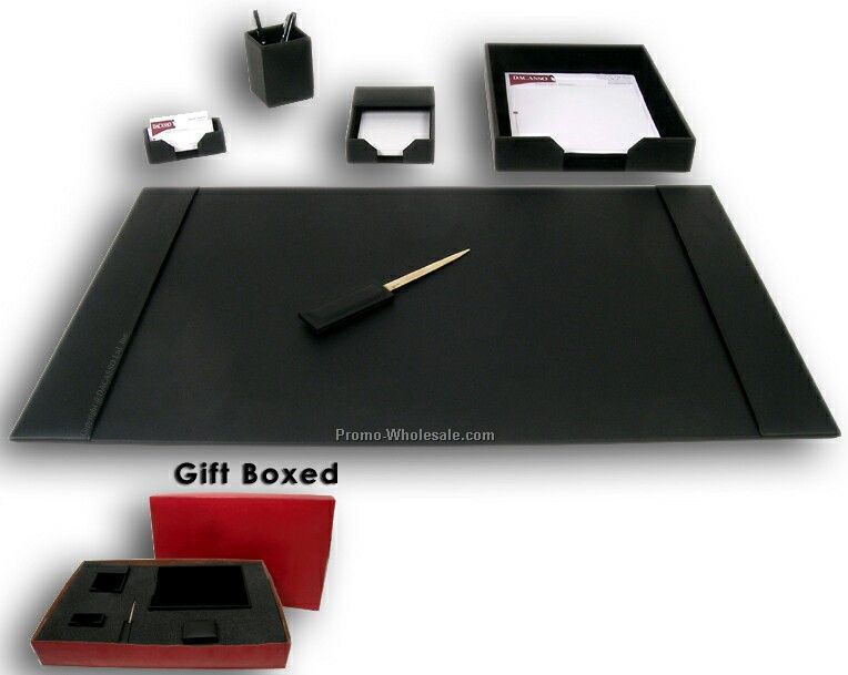 6 Piece Econo-line Leather Desk Set Gift 30"x18" - Black