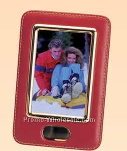 7"x4-5/8" Leather & Brass Rectangle Photo Frame (Screened)