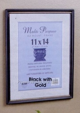 8"x10" Ez Mount Document Frame W/ Gold Stripe (Black)