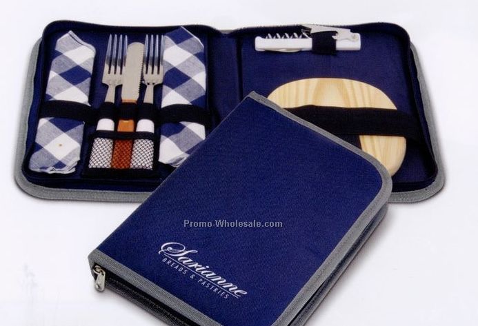 8"x11"x1-5/8" Blue Wine & Cheese Travel Set