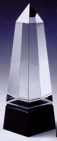 8"x2-3/8" Black Optic Crystal Eminence Obelisk Award W/Cube Base