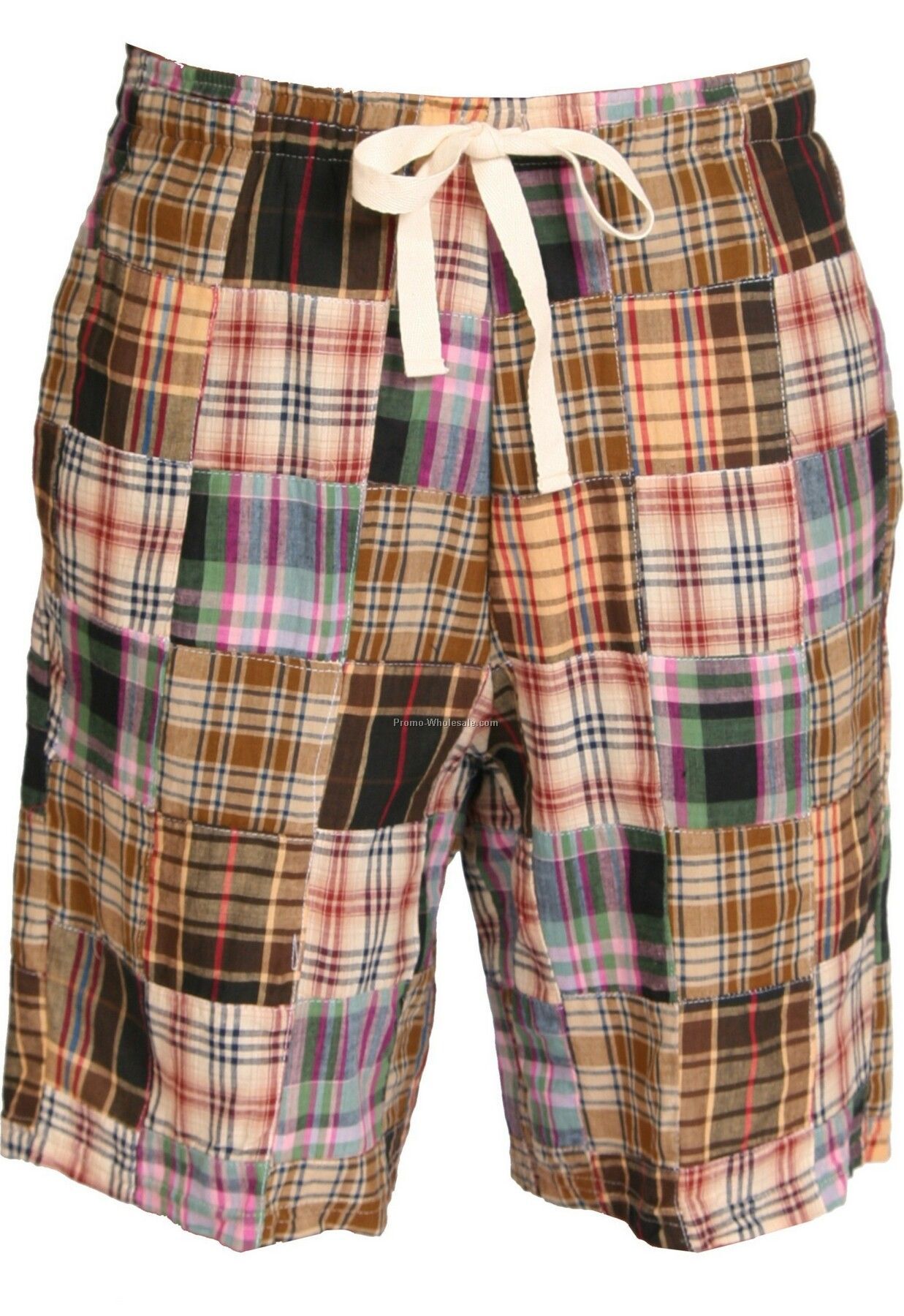 Adults' Natural Brown Madras Dorm Shorts (2xl)