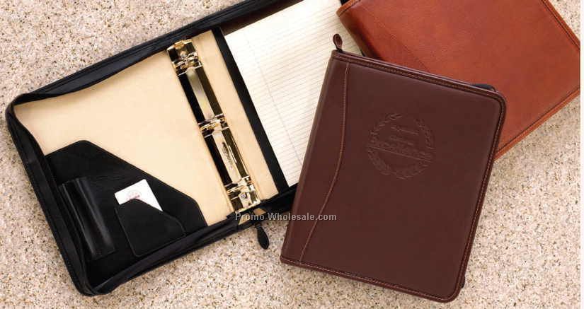 Aniline Glazed Calfskin Zipper Ring Binder