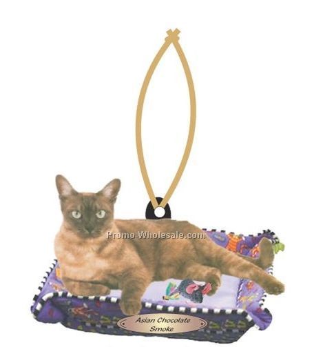 Asian Chocolate Smoke Cat Executive Ornament W/ Mirrored Back (6 Sq. Inch)