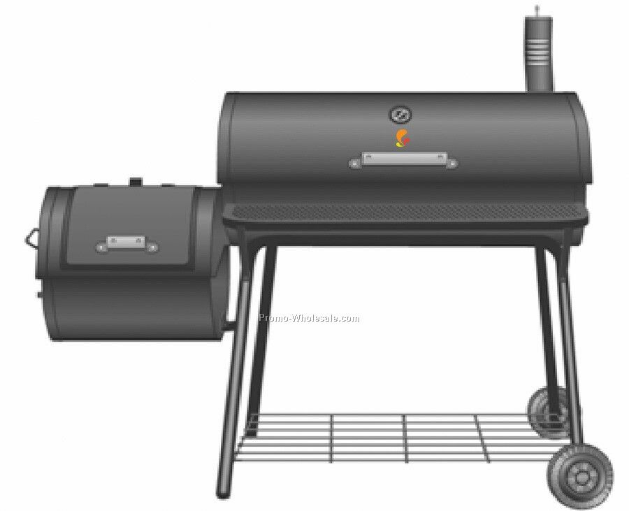 Barbecue Grill - Barrel Style With Side Fire Box And Chimney