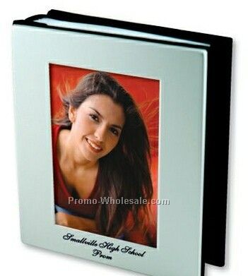 Brushed Aluminum Photo Album W/ 3-1/2"x5" Photo Cover (Holds 4"x6" Photos)