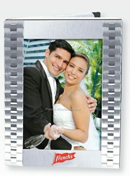 Brushed Silver Metal Photo Album W/ Woven Trim (Pad Printed)