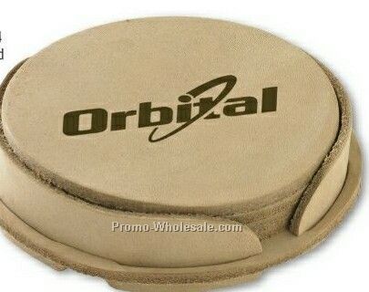 Buffed Leather Coasters In Holder - Branded