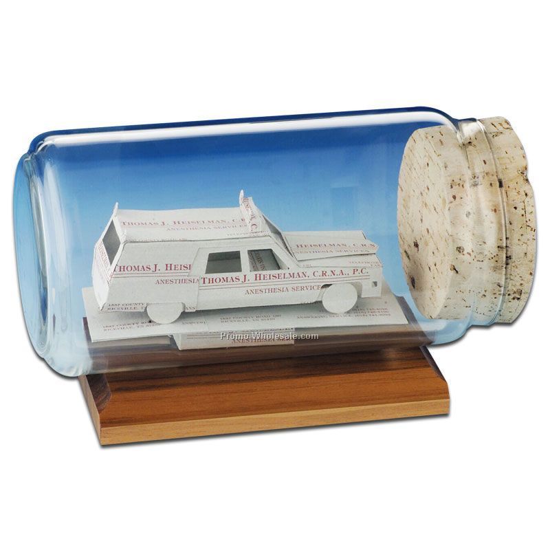Business Card In A Bottle Sculpture - Cadillac Ambulance