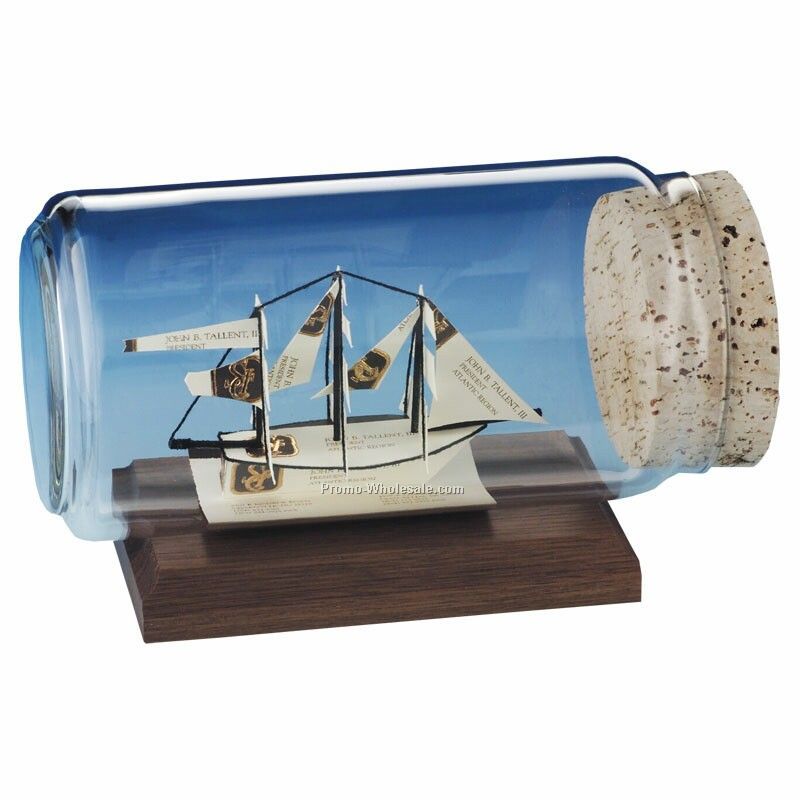 Clipper Ship Business Cards In A Bottle Sculpture