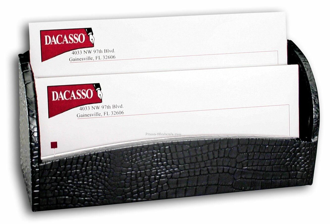 Crocodile Embossed Leather Letter Holder - Black