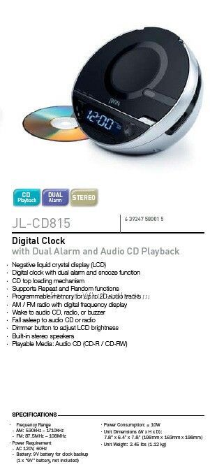 Digital Dual Alarm Clock W AM/FM/CD Player
