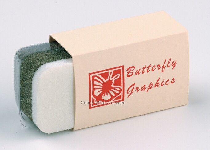 Economical No Buff Shoe Shine Sponge W/ Imprinted Ivory Paper Sleeve