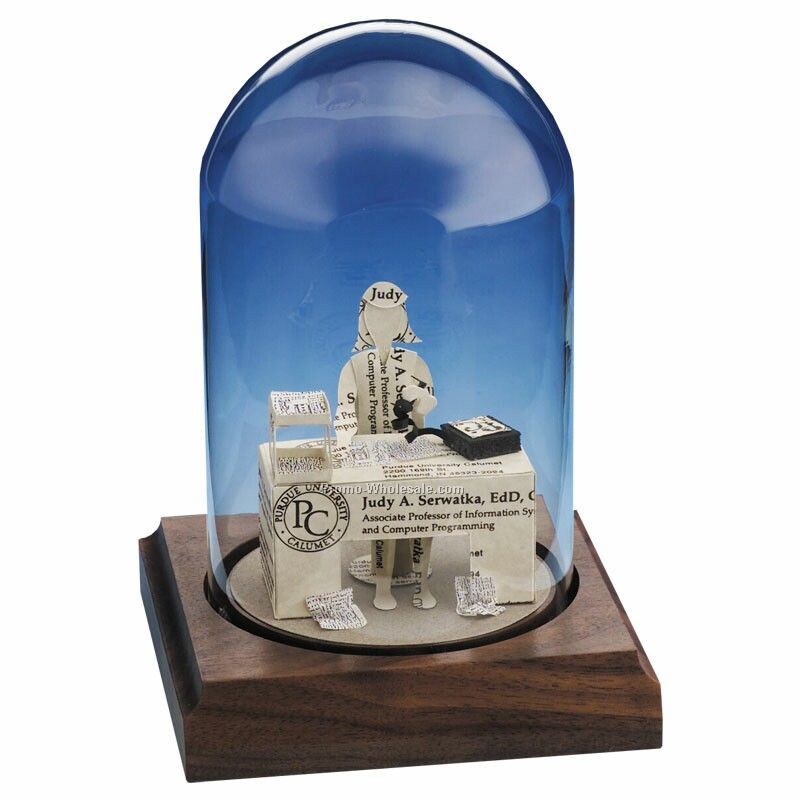 Executive Male/ Female Business Cards In A Bottle Domed Sculpture