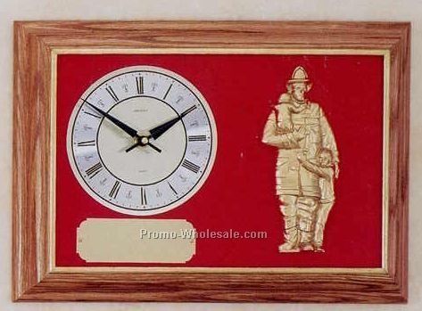 Firematic Clock - 12"x16" Oak Framed Fireman & Child