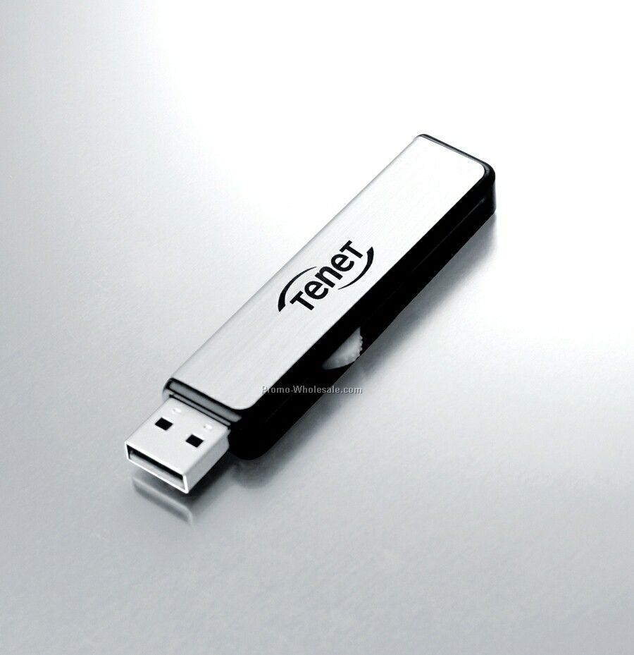 Flash Drive W/ Brushed Aluminum Surface & Retractable Capless Design