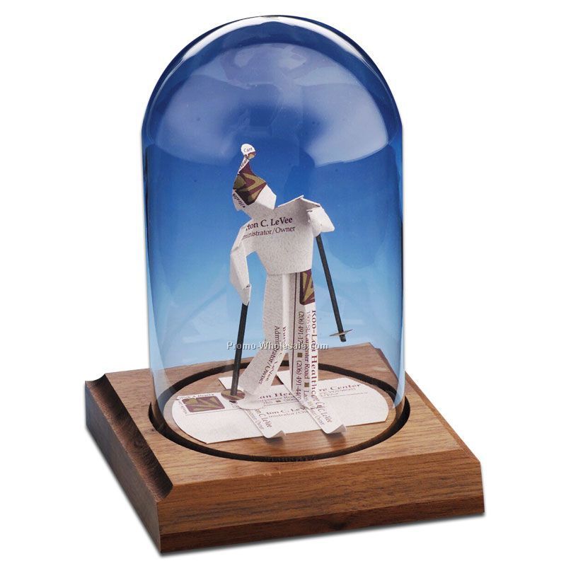 Glass Dome Business Card Sculpture - Skier