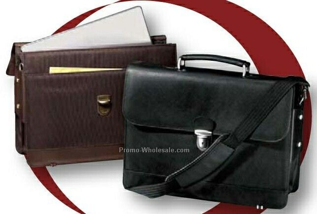 Leather/ Nylon Metro Flapover Laptop Briefcase