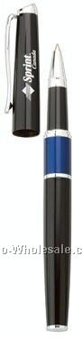 Majestic Black Gloss Rollerball Metal Pen W/ Colored Center Band