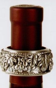Metalla Ornamental Pewter Grape Cluster Wine Drip Collar W/Solid Brass Ring