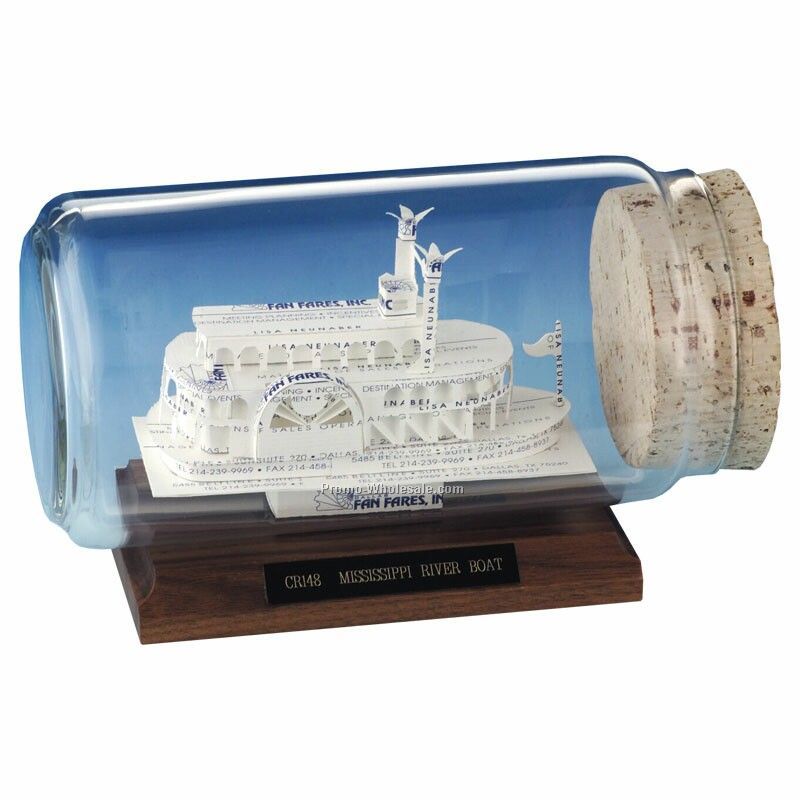 Mississippi River Boat Business Cards In A Bottle Sculpture