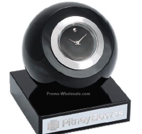 Movado Black Round Clock With Silver Trim