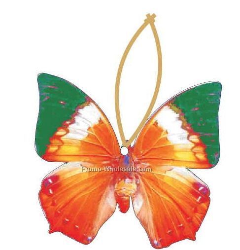 Orange & Green Butterfly Executive Ornament W/ Mirrored Back (12 Sq. Inch)