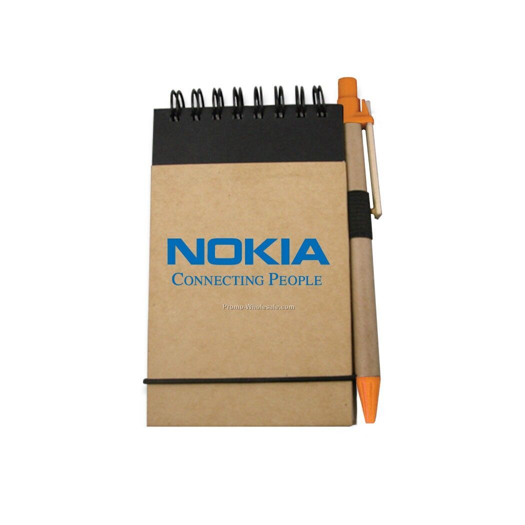 Recycled Reporter Style Notebook W/ Pen (Orange)