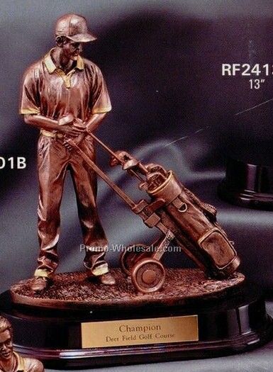 Resin Sculpture - Golfer W/Pull Cart