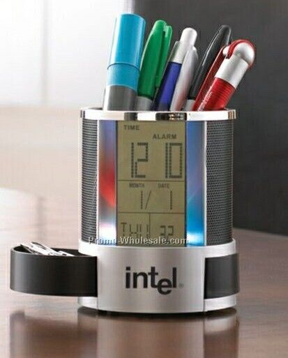 Round Digital Display Desk Caddy