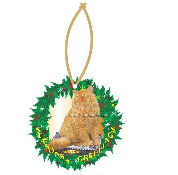 Selkirk Rex Cat Executive Line Wreath Ornament W/ Mirrored Back (6 Sq. In.)