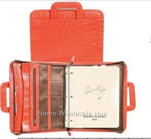 Sunset Orange Italian Leather Zip Binder W/ Drop Handles