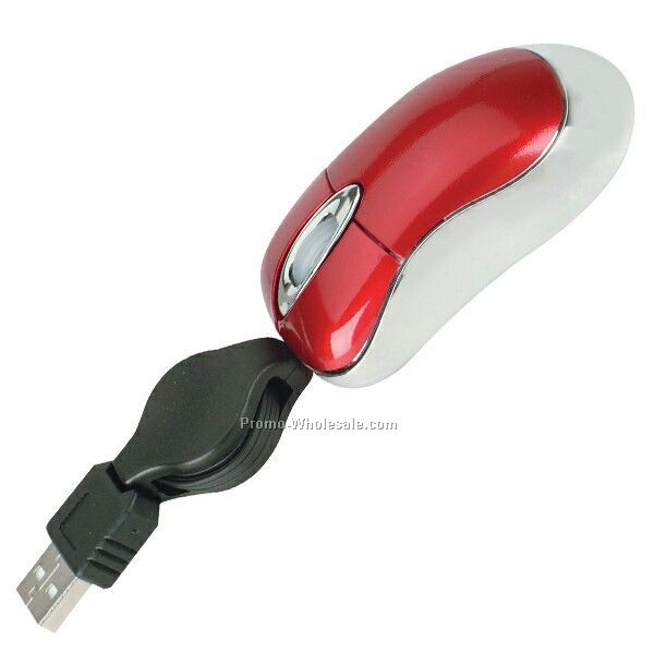 Super Mini Optical USB Mouse With Retractable Cord.