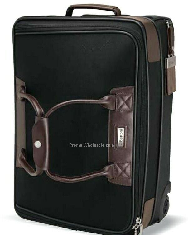 Terni Brown Leather Black Twill Nylon Trolley Bag 20"x14"x8-1/2"