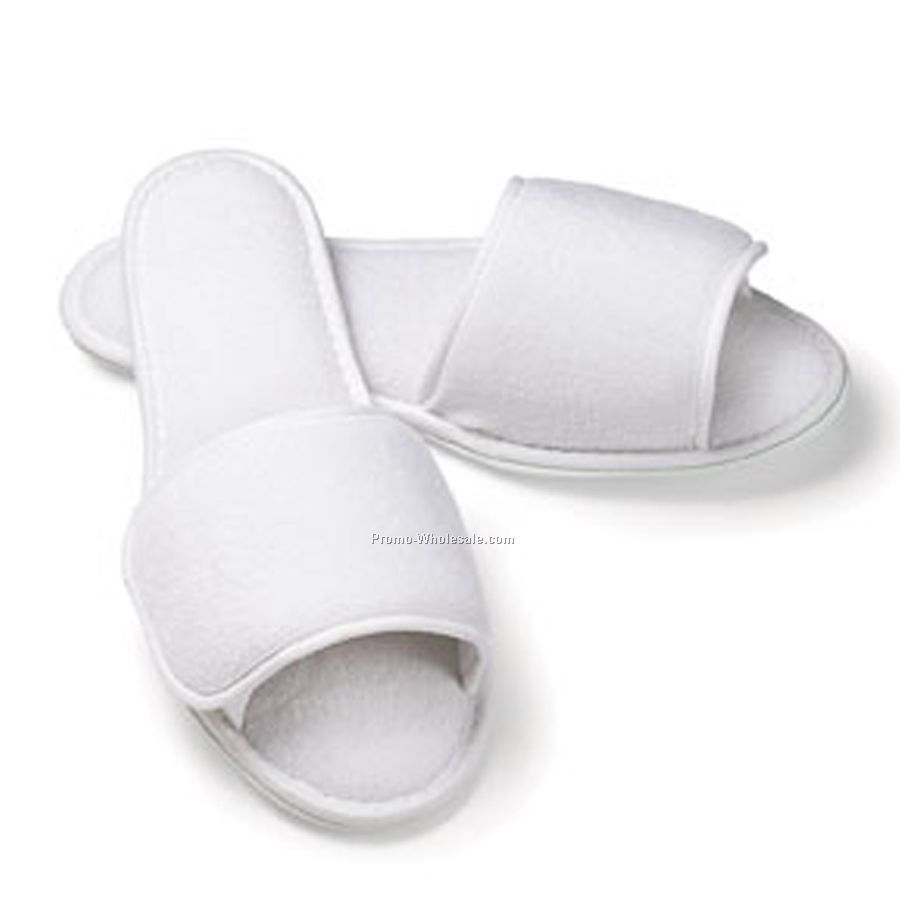 Women's Open Toe Terry Slippers With Velcro Closure