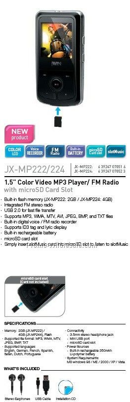 1.5" Color Video Mp3 Player/FM Radio W/Microsd Card Slot - 2gb