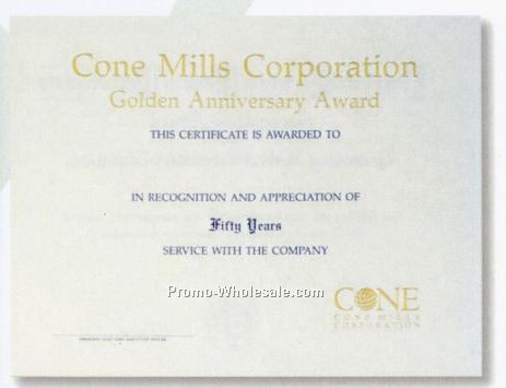 1 Color Certificate (2 Positions Engraved & Burnished - Header/Logo)