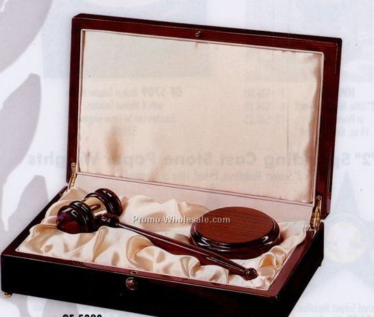 10" Gavel & Block W/ 9"x13" Deluxe Box In High Gloss Piano Rosewood Finish