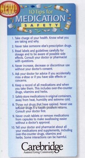 10 Tips For Medication Safety E-z Stick Glancer