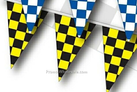 100' 4 Mil Triangle Checkered Race Track Pennant - Black/ Yellow