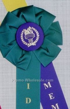 12" Custom Rosette Ribbon With Double 2"x9" Streamer