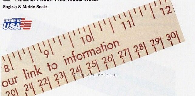 12" Natural Finish Flat Wood Ruler - Standard Delivery