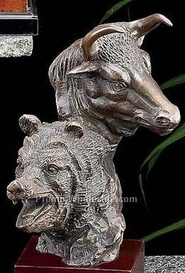 12-1/2"x5-1/2"x6-1/4" Bronze Stock Market Sculpture