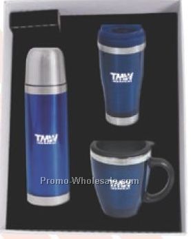 12"x15-3/4"x4" 17-oz. Stainless/Acrylic Vacuum Bottle Tumbler & Mug Set