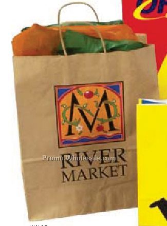 13"x7"x17" Custom Printed Natural Kraft Paper Shopping Tote W/ 7" Gusset