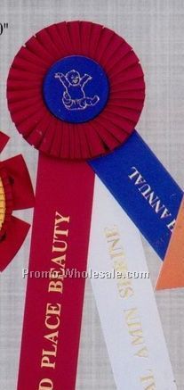 14" Custom Rosette Ribbon With Double 2"x12" Streamers & 2"x7" Side Tab