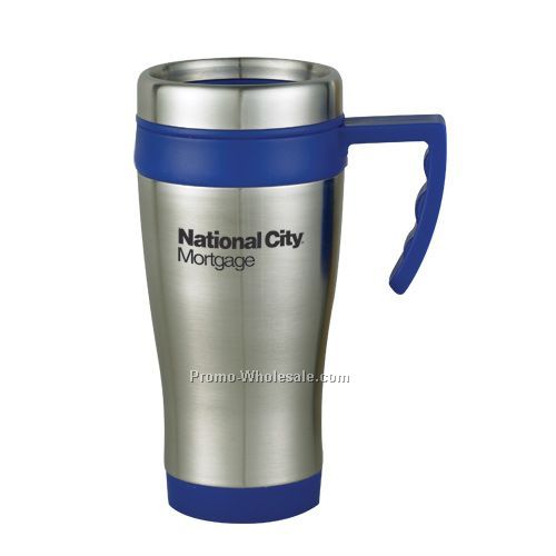 16 Oz. Blue Bullet Travel Mug With Handle