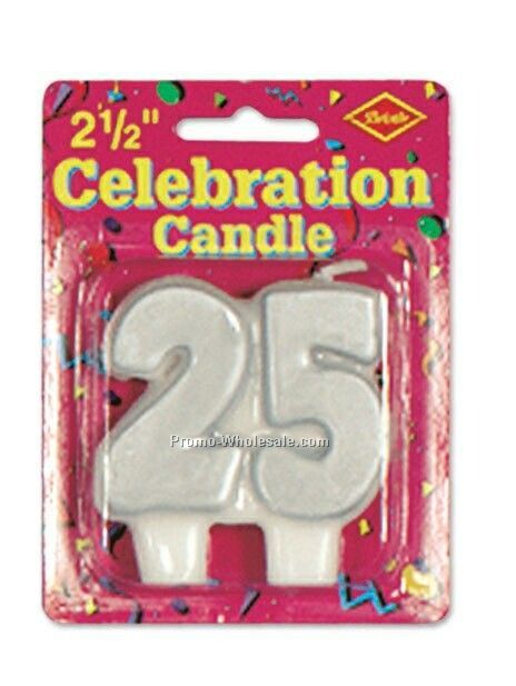 2-1/2" Celebration Silver "25" Candle